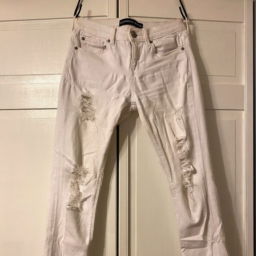 Express White Ripped Skinny Jeans/Jeggings